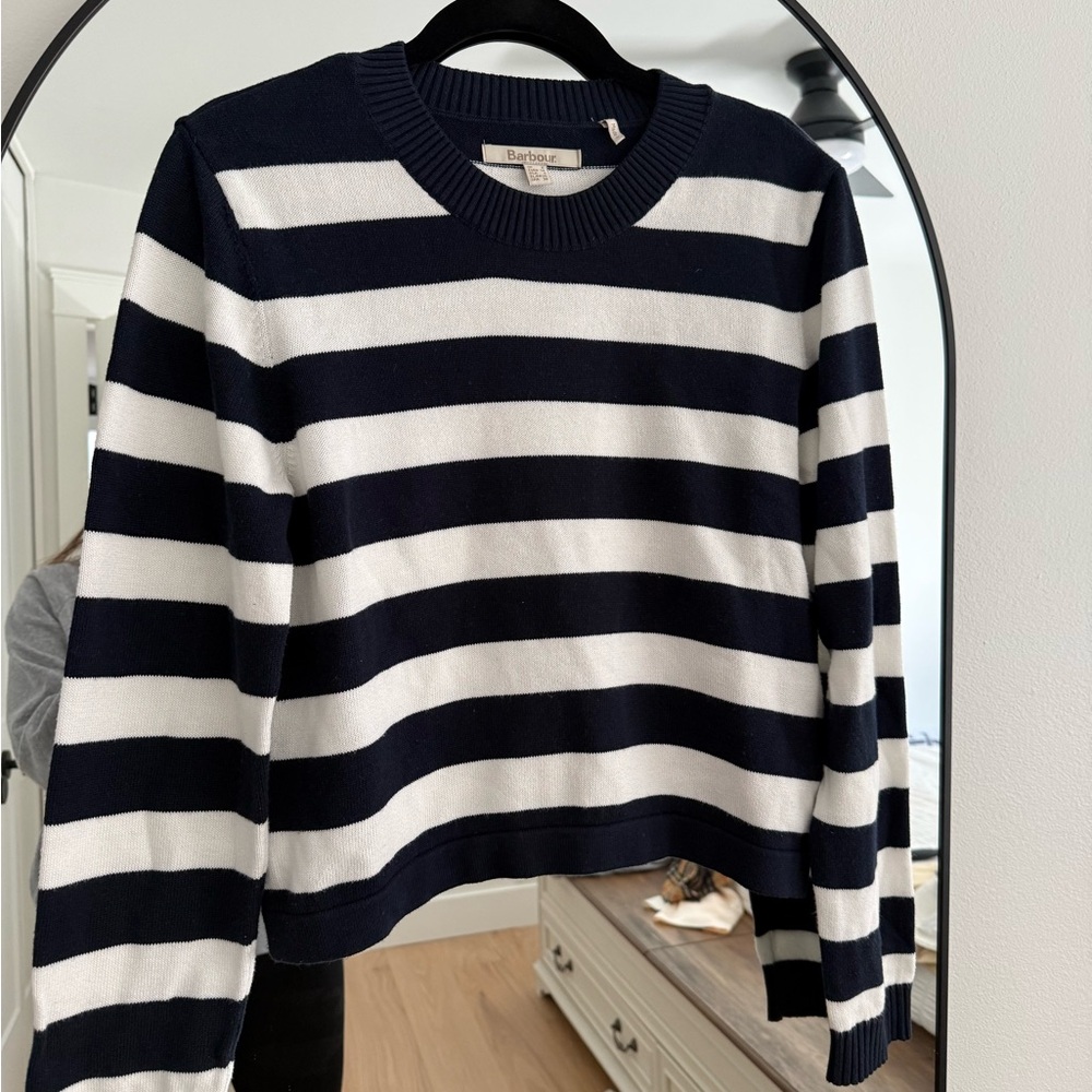 Barbour Navy and White Striped Knit
